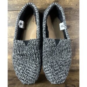 Toms Womens Slip On Flats Black White Sweater Knit Faux Fur Lining Size US 8.5 W